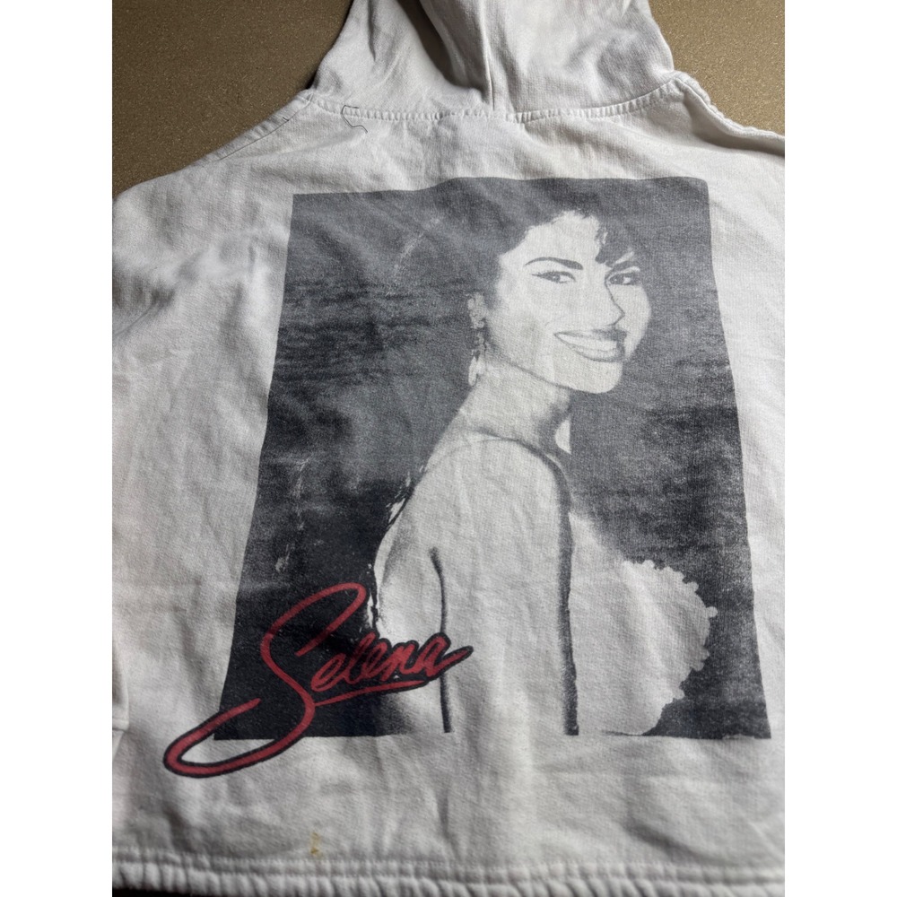 vtg Official Selena Quintanilla Graphic Cropped Hoodie White Quarter Zip Women M